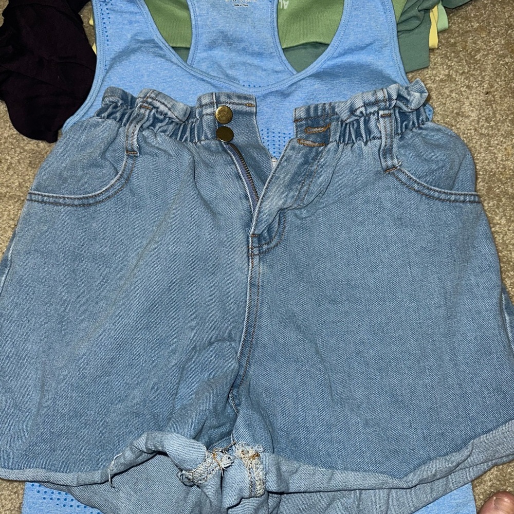 Blue Denim High-Waisted Shorts